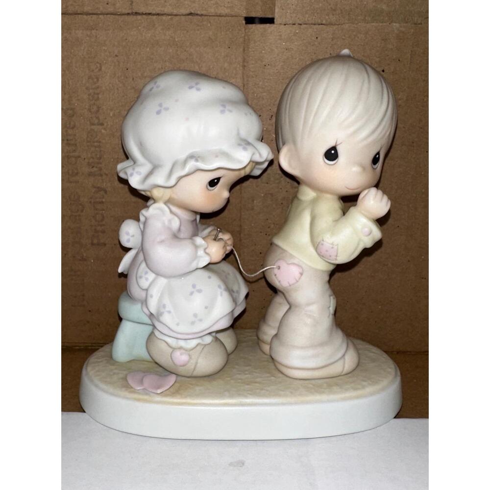 Precious Moments Sew in Love Porcelain Boy and Girl Heart Accents Figurine